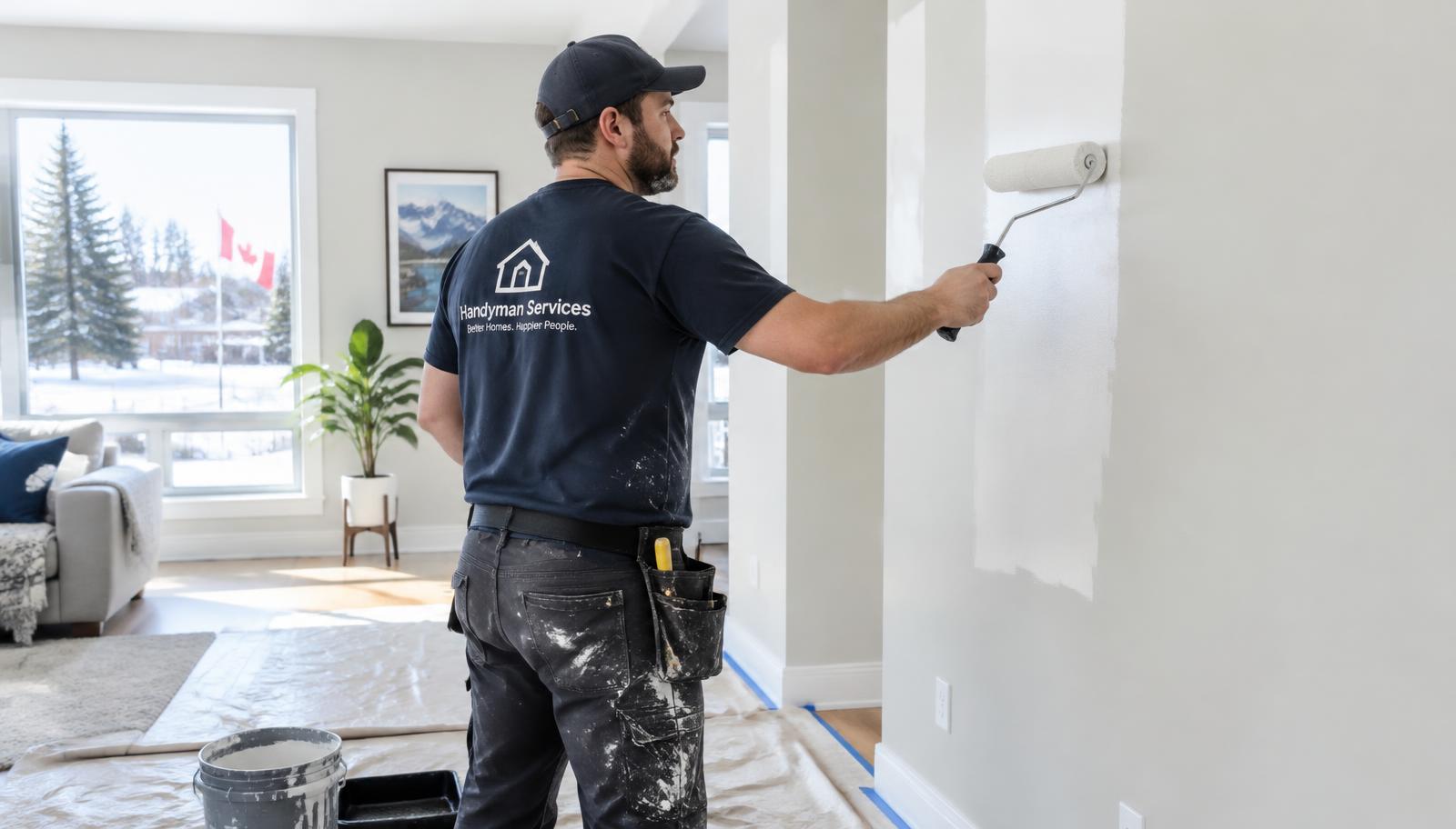 Painter applying a fresh coat of paint to an interior wall
